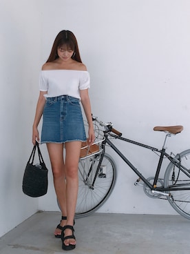 「デニムスカートINスタイル」｜MASAEさん（レディース・168cm）の夏コーディネート