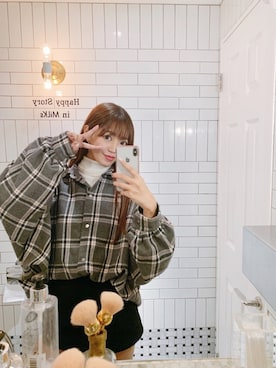 「DHOLIC（ディーホリック）のウール混スナップボタンチェックシャツ（シャツ/ブラウス）」を使った、MASAEさん（レディース・168cm）の冬コーディネート