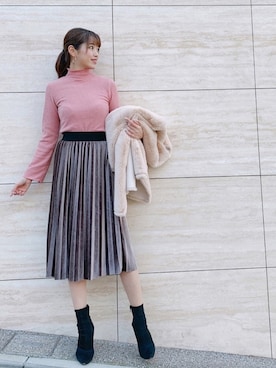 「ベロアスカート」｜「アイテム（その他アウター）」を使った、MASAEさん（レディース・168cm）の冬コーディネート