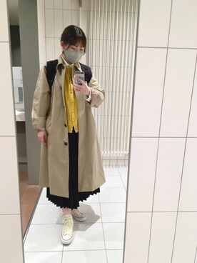 「ナチュラルスタイル」｜「アイテム（ステンカラーコート）」を使った、おもちΩさん（レディース・154cm）の春コーディネート