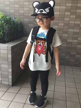 「JOEY HYSTERIC（ジョーイヒステリック）のアイテム（帽子）」を使った、日向父さん（キッズ・100cm）の夏コーディネート
