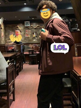 「GU（ジーユー）のアイテム（ナイロンジャケット、レッド系）」を使った、世界樹さん（メンズ・162cm）の秋コーディネート