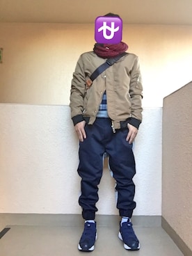 「アイテム（ミリタリージャケット、ゴールド系）」を使った、Ren Saitoさん（メンズ・168cm）の冬コーディネート