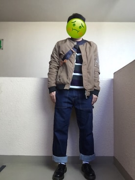 「アイテム（ミリタリージャケット、ゴールド系）」を使った、Ren Saitoさん（メンズ・168cm）の冬コーディネート