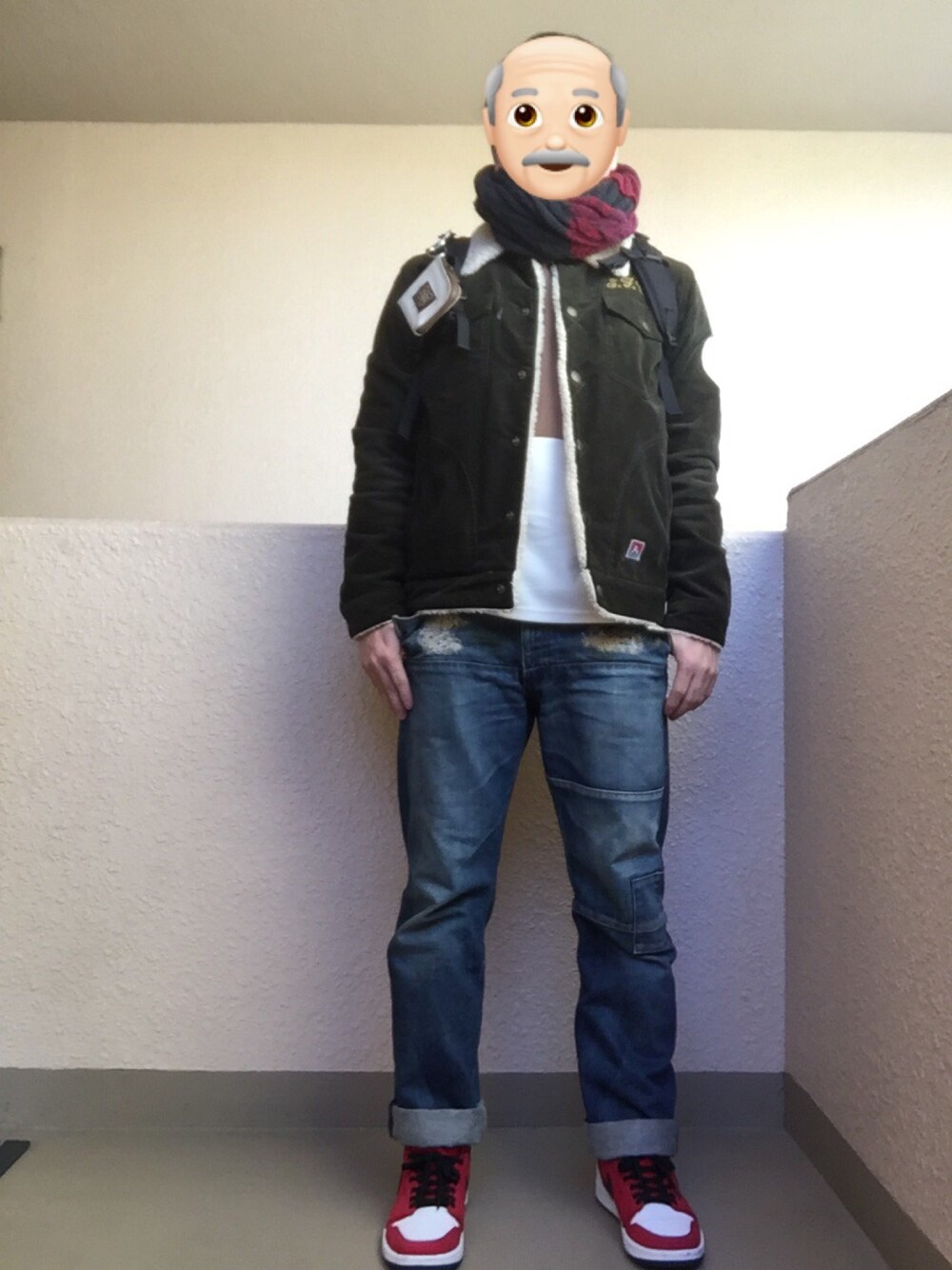 「ボアジャケット、クレイジーパターン、クラッシュデニム、AIR JORDAN、BEN DAVIS、RAGEBLUE、quenchloud、NIKE、アダルトおカワたん部、愛はWEARを救うキャンペーン」｜「BEN DAVISのアイテム（その他アウター、グリーン系）」を使った、Ren Saitoさん（メンズ・168cm）の冬コーディネートの1枚目の写真