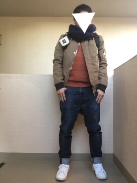 「アイテム（ミリタリージャケット、ゴールド系）」を使った、Ren Saitoさん（メンズ・168cm）の冬コーディネート