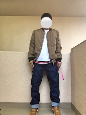 「アイテム（ミリタリージャケット、ゴールド系）」を使った、Ren Saitoさん（メンズ・168cm）の秋コーディネート