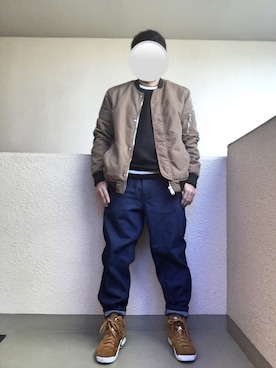 「SHIPS JET BLUE（シップスジェットブルー）のアイテム（デニムパンツ）」を使った、Ren Saitoさん（メンズ・168cm）の冬コーディネート