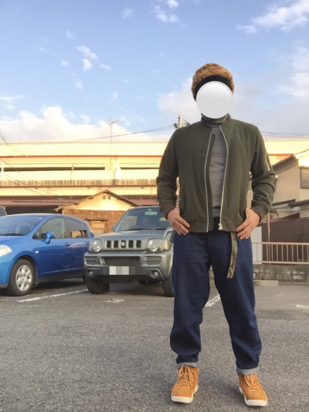 「フライトキャップ、MA-1、ハイネック、ダボパン、エアジョーダン、AIR JORDAN、アダルトおカワたん部、オトナカジュアル、大人カジュアル」｜「polcadotのアイテム（帽子、ベージュ系）」を使った、Ren Saitoさん（メンズ・168cm）の冬コーディネートの1枚目の写真