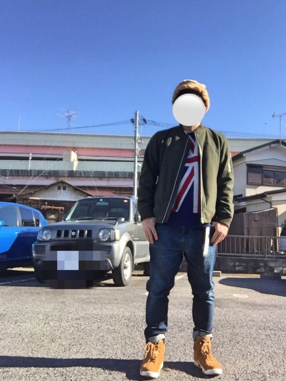 「フライトキャップ、MA-1、ユニオンジャック、エアジョーダン、AIR JORDAN、アダルトおカワたん部、オトナカジュアル、大人カジュアル」｜「polcadotのアイテム（帽子、ベージュ系）」を使った、Ren Saitoさん（メンズ・168cm）の冬コーディネートの1枚目の写真