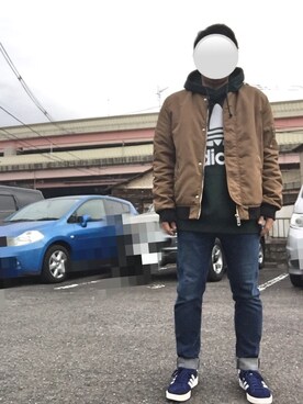 「アイテム（ミリタリージャケット、ゴールド系）」を使った、Ren Saitoさん（メンズ・168cm）の冬コーディネート