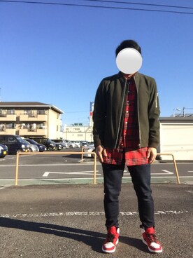 「エアジョーダン」｜「アイテム（MA-1）」を使った、Ren Saitoさん（メンズ・168cm）の冬コーディネート