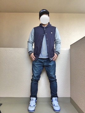 「Champion（チャンピオン）のアイテム（スタジャン）」を使った、Ren Saitoさん（メンズ・168cm）の春コーディネート