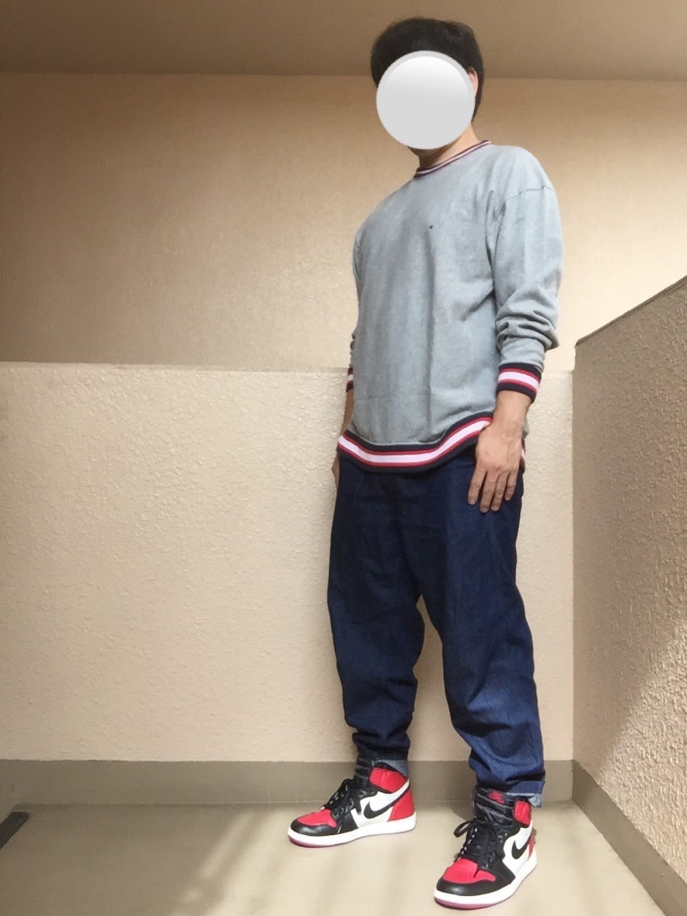 「エアジョーダン、AIR JORDAN、bredtoe、ロンT、ライン、ダボパン、オトナカジュアル、大人カジュアル、おしゃれさんと繋がりたい、アダルトおカワたん部」｜「NIKEのアイテム（スニーカー、ホワイト系）」を使った、Ren Saitoさん（メンズ・168cm）の夏コーディネートの1枚目の写真