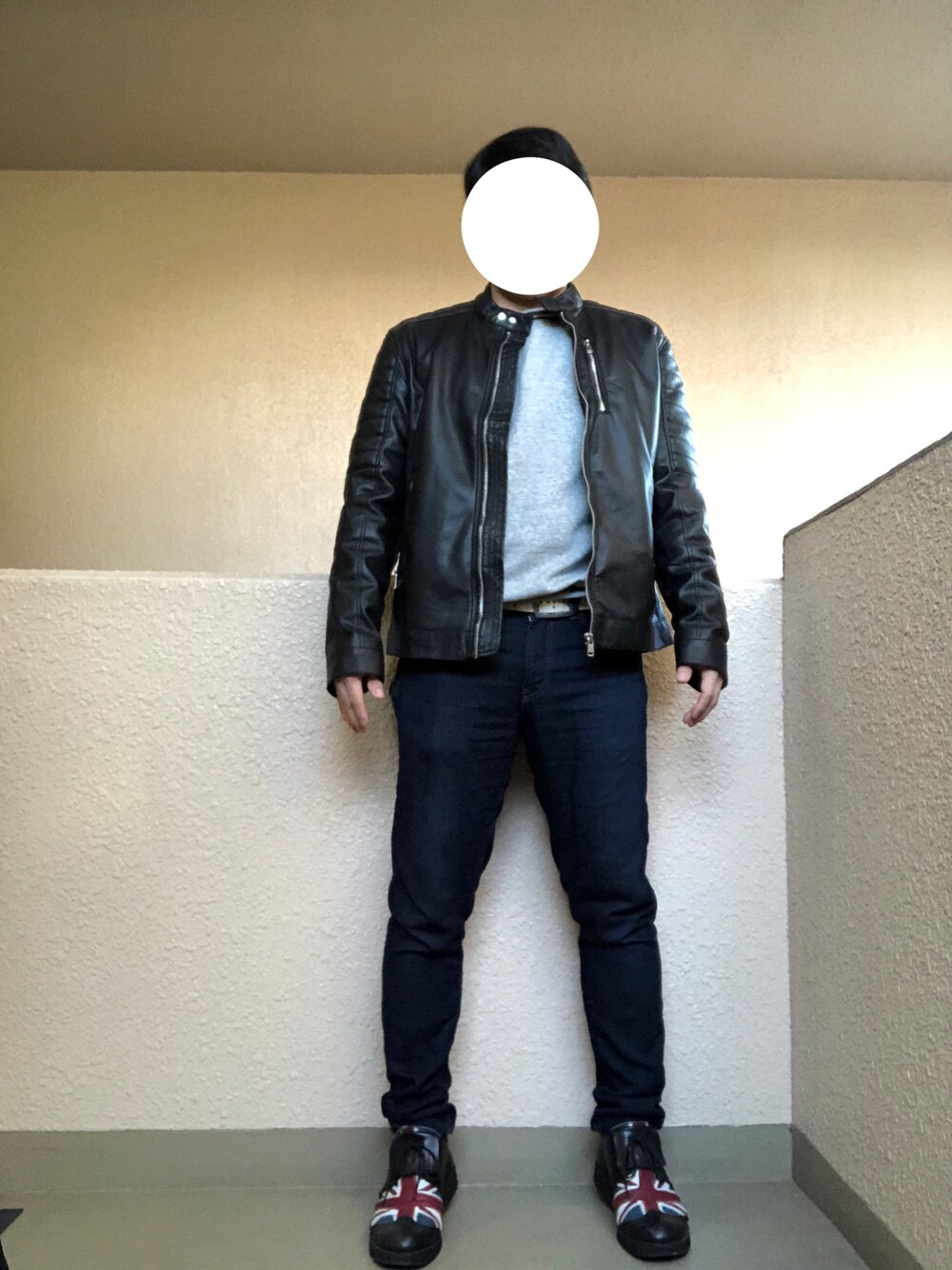「ロック、ライダース、シングルライダース、ユニオンジャック、おしゃれさんと繋がりたい、オトナカジュアル、大人カジュアル、アダルトおカワたん部」｜「H&Mのアイテム（ライダースジャケット、ブラック系）」を使った、Ren Saitoさん（メンズ・168cm）の冬コーディネートの1枚目の写真
