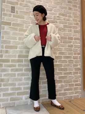 「リバーシブル」｜「アイテム（ハンチング/ベレー帽）」を使った、かわの くみこさん（レディース・154cm）の冬コーディネート