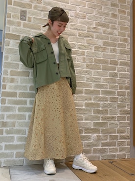 「earth music&ecology（アースミュージックアンドエコロジー）のアイテム（ブルゾン）」を使った、かわの くみこさん（レディース・154cm）の春コーディネート