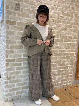 「earth music&ecology（アースミュージックアンドエコロジー）のアイテム（ブルゾン）」を使った、かわの くみこさん（レディース・154cm）の春コーディネート