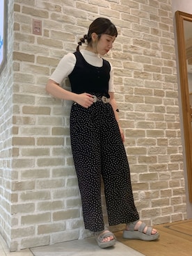 「ドットパンツ」｜かわの くみこさん（レディース・154cm）の夏コーディネート