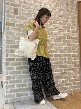 「ドットパンツ」｜かわの くみこさん（レディース・154cm）の夏コーディネート