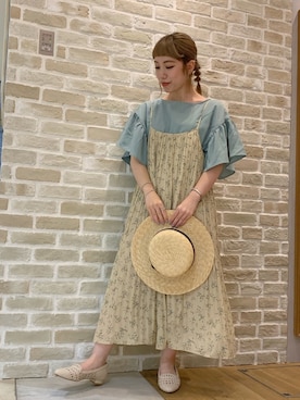 「プリーツ」｜「アイテム（帽子）」を使った、かわの くみこさん（レディース・154cm）の夏コーディネート