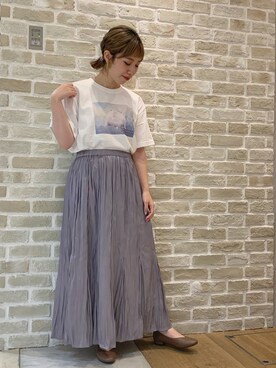 「earth music&ecology（アースミュージックアンドエコロジー）の■アニマルフォトTシャツ ＊（Tシャツ/カットソー）」を使った、かわの くみこさん（レディース・154cm）の秋コーディネート