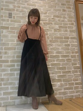 「earth music&ecology（アースミュージックアンドエコロジー）のSET2点キャミワンピース+ブラウス ＊（ワンピース）」を使った、かわの くみこさん（レディース・154cm）の秋コーディネート