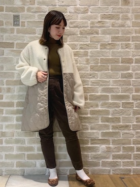 「earth music&ecology（アースミュージックアンドエコロジー）のアイテム（その他アウター）」を使った、かわの くみこさん（レディース・154cm）の秋コーディネート