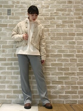「earth music&ecology（アースミュージックアンドエコロジー）のCOTTON USAコーデュロイ（裏ボアブルゾン）＊（ブルゾン）」を使った、かわの くみこさん（レディース・154cm）の秋コーディネート
