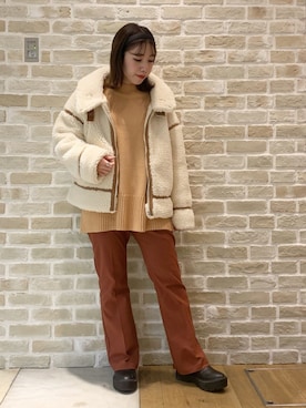 「earth music&ecology（アースミュージックアンドエコロジー）のアイテム（その他アウター）」を使った、かわの くみこさん（レディース・154cm）の冬コーディネート