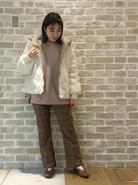 「earth music&ecology（アースミュージックアンドエコロジー）のアイテム（その他アウター）」を使った、かわの くみこさん（レディース・154cm）の冬コーディネート