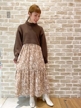 「SLURR（スラ―）のアイテム（ワンピース/ドレス）」を使った、かわの くみこさん（レディース・154cm）の冬コーディネート