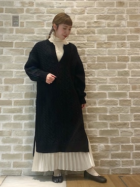 「ケーブルニット」｜「アイテム（ワンピース）」を使った、かわの くみこさん（レディース・154cm）の冬コーディネート