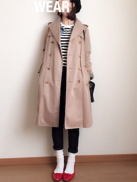 「ボーダーTシャツ」｜「アイテム（トレンチコート）」を使った、Ris.さん（レディース・155cm）の春コーディネート