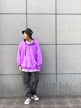 「DIESEL（ディーゼル）のアイテム（ハット）」を使った、DIESEL KOHEYさん（メンズ・172cm）の冬コーディネート