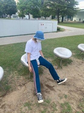 「H&M（エイチ・アンド・エム）のアイテム（ハット）」を使った、田中さん（レディース・165cm）の夏コーディネート