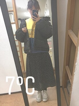 「韓国好きな人と繋がりたい」｜「アイテム（ダウンジャケット/コート）」を使った、あんぱん⚪︎⚪︎⚪︎さん（レディース・151cm）の春コーディネート