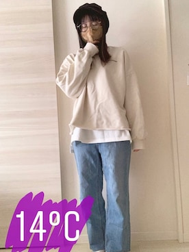 「chocomee（チョコミー）のアイテム（スウェット）」を使った、あんぱん⚪︎⚪︎⚪︎さん（レディース・151cm）の春コーディネート