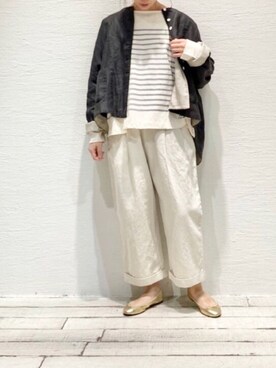 「ラフコーデ」｜「アイテム（ノーカラージャケット）」を使った、9nikoさん（レディース・162cm）の春コーディネート