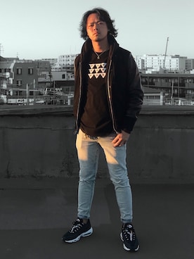 「schott（ショット）のアイテム（スタジャン）」を使った、yujiさん（メンズ・169cm）の冬コーディネート