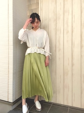 「ピスタチオ」｜「アイテム（スリッポン）」を使った、りなぽちゃさん（レディース・156cm）の春コーディネート