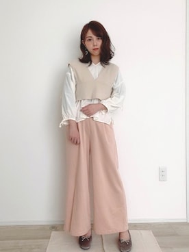 「秋のマイ旬スタイル」｜「アイテム（バレエシューズ）」を使った、りなぽちゃさん（レディース・156cm）の秋コーディネート