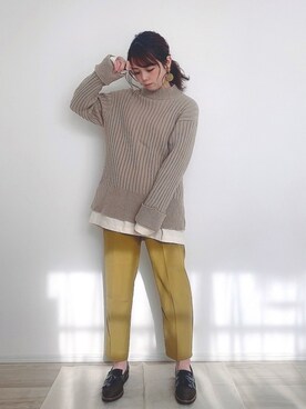 「ピスタチオ」｜「アイテム（ローファー）」を使った、りなぽちゃさん（レディース・156cm）の冬コーディネート