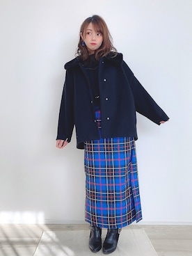「DISCOAT（ディスコート）のアイテム（ノーカラージャケット）」を使った、りなぽちゃさん（レディース・156cm）の冬コーディネート