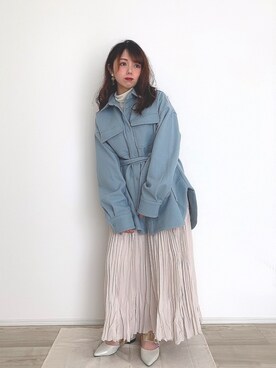 「ワッシャースカート」｜「アイテム（ブルゾン）」を使った、りなぽちゃさん（レディース・156cm）の春コーディネート