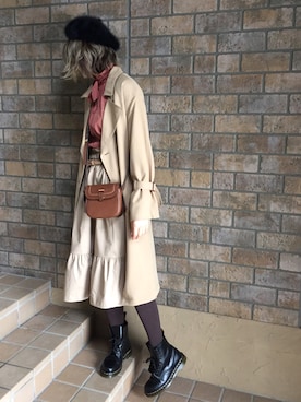 「VINTAGE（ヴィンテージ）のアイテム（シャツ/ブラウス、レッド系）」を使った、 linoさん（レディース・168cm）の冬コーディネート