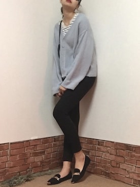 「BLISS POINT（ブリスポイント）のアイテム（Tシャツ/カットソー、ホワイト系）」を使った、 linoさん（レディース・168cm）の冬コーディネート