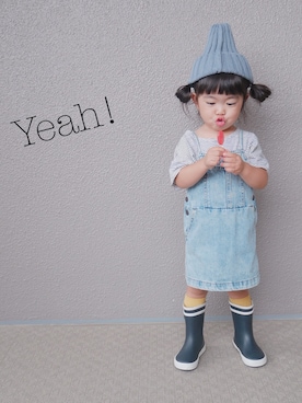 「AIGLE（エーグル）のアイテム（レインシューズ）」を使った、MACOさん（キッズ・80cm）の秋コーディネート