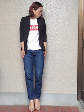 「titivate（ティティベイト）の8.5cmヒールポインテッドトゥパンプス（パンプス）」を使った、hanaさん（レディース・156cm）の春コーディネート