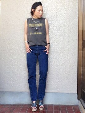 「BED&BREAKFAST（ベットアンドブレックファスト）のアイテム（パンツ）」を使った、hanaさん（レディース・156cm）の夏コーディネート